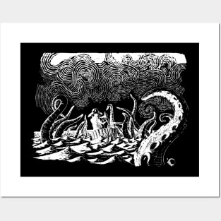 Pirate kraken white art Posters and Art